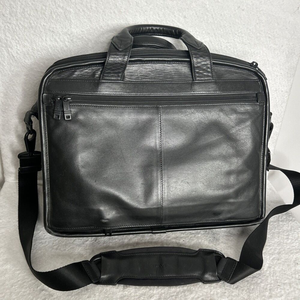 TUMI briefcase leather Large black Carry On Computer Bag 96132DH Organization - Picture 2 of 6